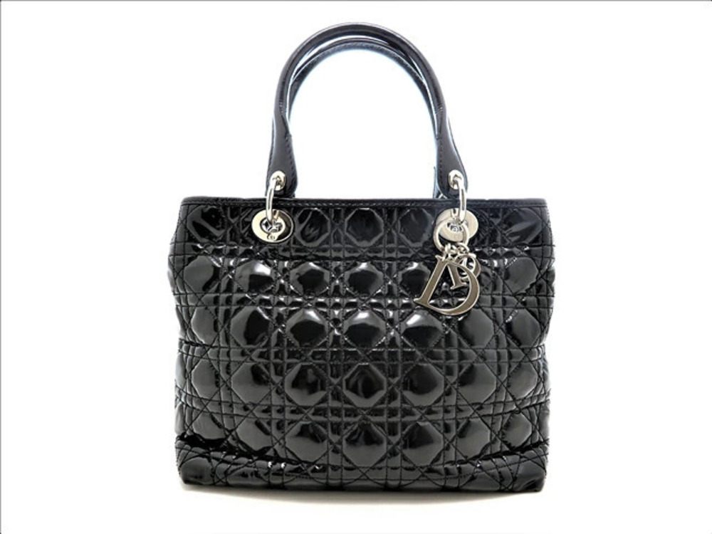 Christian Dior Cannage Handbag Black Enamel
